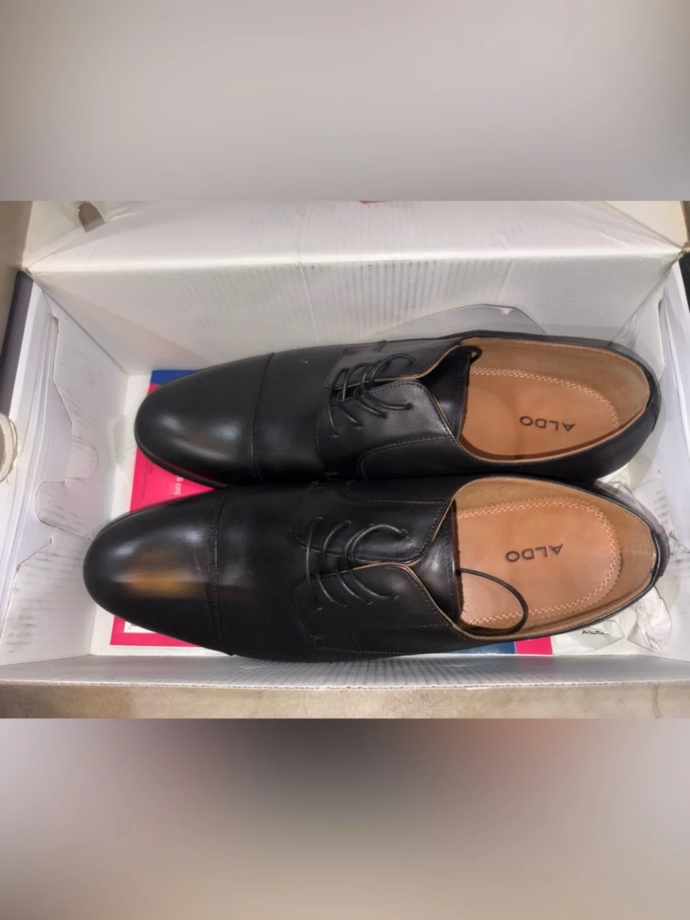 Aldo Black Leather Cap-Toe Derby Shoes